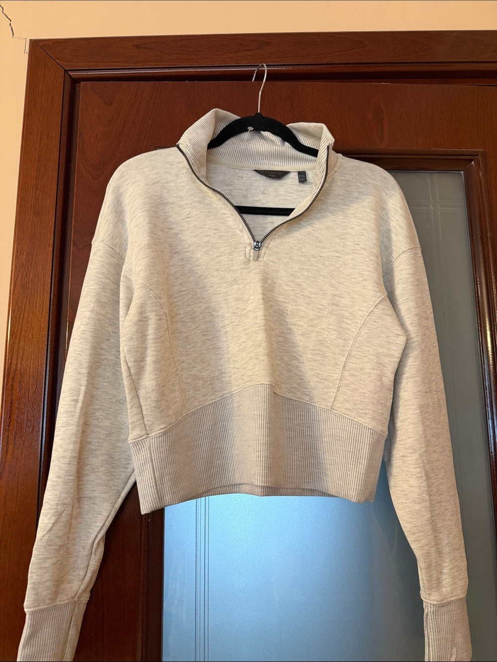 Quarter-Zip Cropped Sweatshirt in Heather Oatmeal